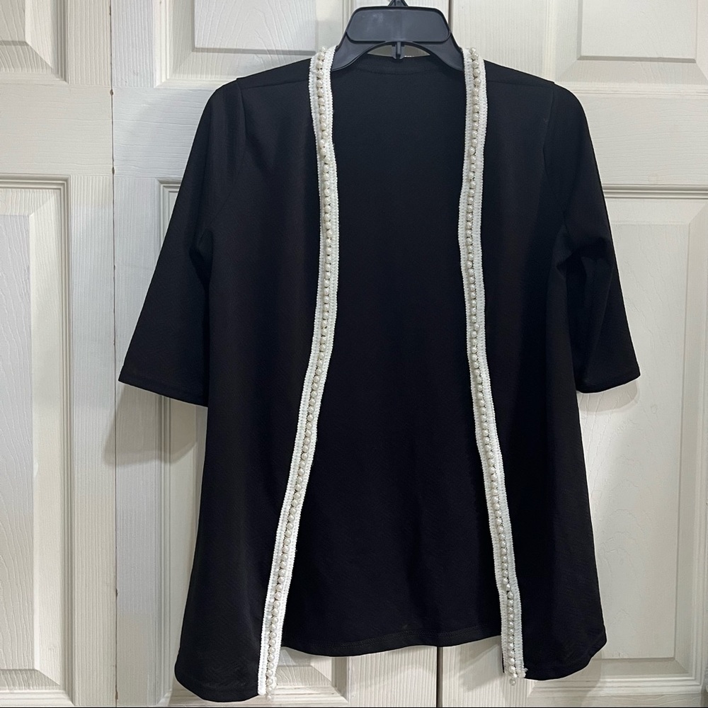 Black MNA Unique Pearls Open Cardigan in Size Medium